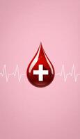Blood drop with a cross on it, with a heartbeat line photo