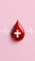 Blood drop with cross on pink background photo