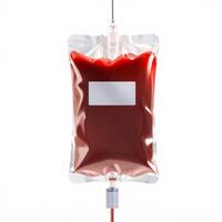 A blood bag with a red liquid inside photo