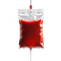 A bag of blood is shown on a white background photo