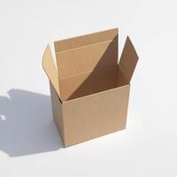 A cardboard box on a white surface with a shadow photo