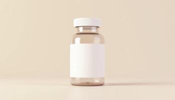 A empty glass bottle with a white cap on it photo