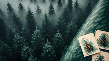 Evergreen Forest Meets Festive Gift Wrap with Pine Cone Embellishments photo