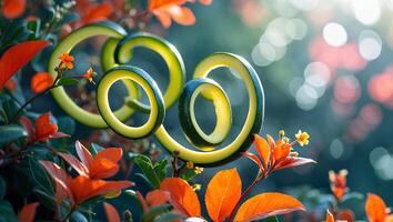 Unique Zucchini Swirls Among Colorful Leaves in an Outdoor Garden Setting photo