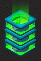 Isometric database. Isometric futuristic server. Big data isometric. Cloud computing and file cloud storage. Isometric, vector