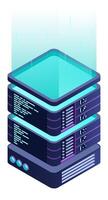 Isometric futuristic server. Isometric database or data center. Abstract blockchain. Computer, vector