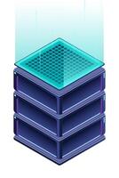Isometric futuristic server. Isometric database or data center. Abstract blockchain. Computer storage vector