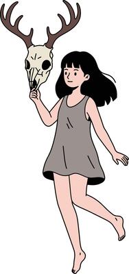 Girl with a Deer Skull Mask Illustration