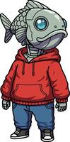 Robofish in Red Hoodie A Futuristic Cartoon Character vector