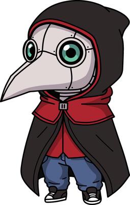 Chibi Plague Doctor with Steampunk Mask and Hood