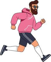 Man running in a pink hoodie and shorts illustration vector