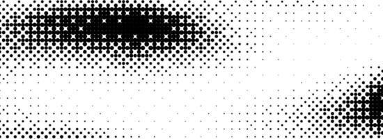 Pixelated bitmap texture cover. Black dithered pattern wallpaper. Abstract glitch gradient pattern. Wide rasterized halftone screen backdrop. 8 bit game background. vector