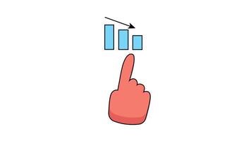 Hand Pointing Down Bar Chart Animated Illustration Icon. 4k Animation With Alpha Channel And Transparent Background video