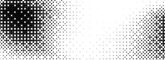 Pixelated bitmap texture background. Black dither pattern wallpaper. Abstract glitch gradient pattern. Wide rasterized halftone screen overlay. 8 bit game backdrop vector
