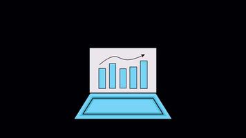 Laptop Graph Animated Illustration Icon. 4k Animation With Alpha Channel And Transparent Background video
