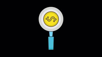 Money Magnifier Animated Illustration Icon. 4k Animation With Alpha Channel And Transparent Background video