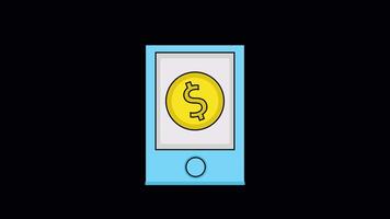 Mobile Banking Animated Illustration Icon. 4k Animation With Alpha Channel And Transparent Background video