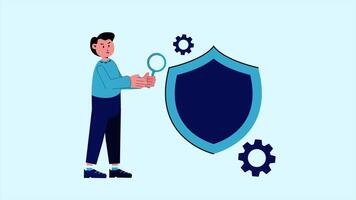 Businessman Is Checking Data Security. 4k Animation With Light Blue Background video