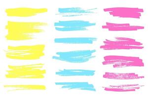 Permanent marker lines for underlining and highlight. Yellow and pink marker stroke collection. Hand drawn rough brush lines vector