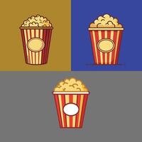 Three different colored popcorn containers placed on a gray background vector