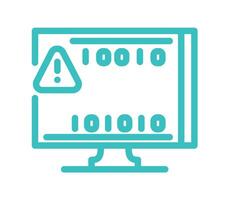 Computer screen with warning alert symbol and binary code design. Digital insurance icon cyber security symbols concept. vector