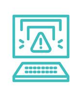 Alert symbol on a computer screen with a keyboard illustration. Digital insurance icon cyber security symbols concept. vector