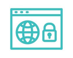 Web security concept with globe and lock icon illustration. Digital insurance icon cyber security symbols concept. vector