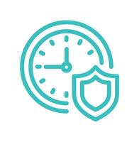 Clock and shield icon representing security and time management. Digital insurance icon cyber security symbols concept. vector