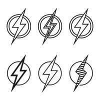 Six Stylish Line Art Lightning Bolt Designs in Circles Energetic, Bold, and Modern Flash Icons for Branding vector
