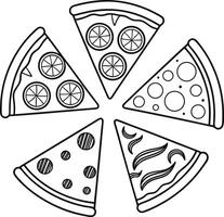 Five Delicious Pizza Slices in a Circle A Fun, Black and White Coloring Page Illustration vector