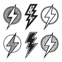 Six Stylish Retro Lightning Bolt Icons Energetic Flash Designs for Branding and Graphic Design Projects vector