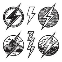 Six Stylish Hand-Drawn Lightning Bolt Designs Enchanting Nature and Power-Packed Symbols for Branding - Professional digital artwork with vibrant colors and detailed composition vector