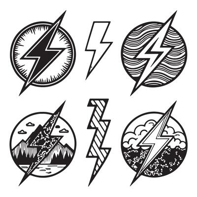 Six Stylish Hand-Drawn Lightning Bolt Designs Enchanting Nature and Power-Packed Symbols for Branding - Professional digital artwork with vibrant colors and detailed composition