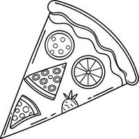 Delicious Hand-Drawn Slice of Pizza with Fruit, a Fun Summer Food Illustration, Whimsical Line Art vector