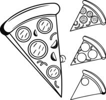 Delicious Hand-Drawn Pizza Slice Illustrations A Set of Three Tasty Outline Drawings Perfect for Menu Design, Coloring Pages, and More vector