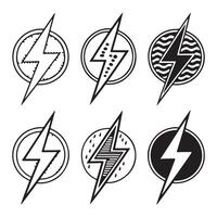 Six Stylish Hand-Drawn Lightning Bolt Designs in Circles A Collection of Energetic, Bold Graphics for Branding and Design Projects vector
