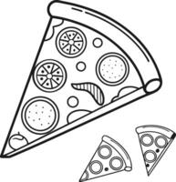 Delicious Hand-Drawn Pizza Slice Illustration A Fun, Whimsical Coloring Page Featuring a Large Pizza Slice and Two Smaller Ones vector