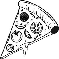 Delicious Hand-Drawn Slice of Pizza with Toppings, Isolated on White Background, Appealing Cartoon Style Illustration vector