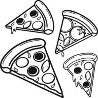 Delicious Pizza Slices A Collection of Four Mouthwatering, Hand-Drawn Pizza Illustrations in Black and White vector