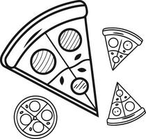 Delicious Hand-Drawn Pizza Slice Illustration A Whimsical, Black and White Food Drawing of Pizza with Toppings, Perfect for Menus, Websites, and Cookbooks vector