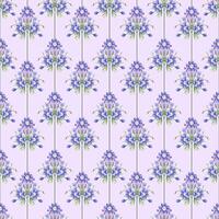Charming Vertical Floral Stripe Pattern with Purple Blossoms on Lavender Background vector