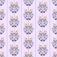 Delicate Vertical Floral Stripe Pattern with Purple Blooms on Soft Lavender Background vector