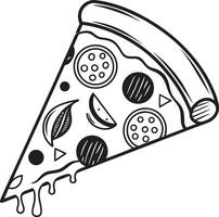 Delicious Hand-Drawn Slice of Pizza with Melted Cheese, Savory Toppings, and a Tempting Appetizing Look vector