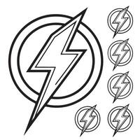 Powerful Lightning Bolt Superhero Logo Design in Bold Black Outline, Energetic and Dynamic Symbol for Branding vector