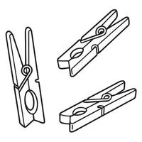 Three Simple Line Drawings of Wooden Clothespins, Isolated on White Background, Clean and Minimalist Style vector