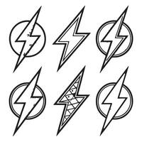 Six Stylish Hand-Drawn Lightning Bolt Designs in a Circle and Standalone, Perfect for Energetic Branding vector