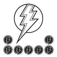 Striking Bold Black and White Lightning Bolt Icons Set Against a Clean White Background, Energetic and Powerful Design vector
