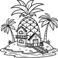 Charming Black and White Illustration of a Tropical Pineapple House on a Secluded vector