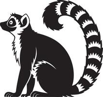 Majestic Ring-Tailed Lemur Silhouette Elegant Pose Against White Background, Captivating Wildlife Art - Professional digital artwork with vibrant colors and detailed composition vector