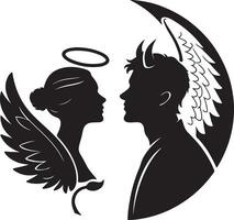 Romantic Silhouette of Angel and Devil in Passionate Embrace, a Dark and Mysterious Yin and Yang Design vector